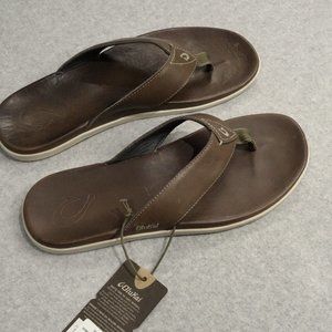 Olukai NALUKAI SANDAL Leather Flip Flops Brown TAN\TAN 11US NWT $110 MSRP 10386
